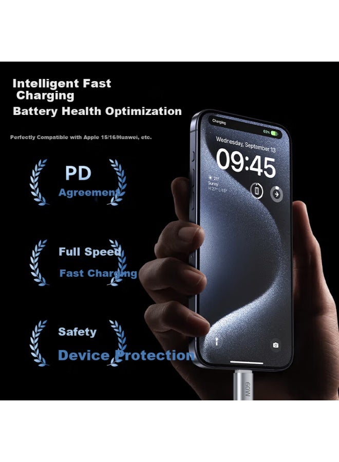 Canghua Type-c كابل شحن ثلاثي في واحد، شاحن Apple Watch، كابل بيانات واحد إلى، متوافق مع Iphone 16/15/14/iwatch S9/8/se/ultra، قاعدة شحن مغناطيسية - Image 2