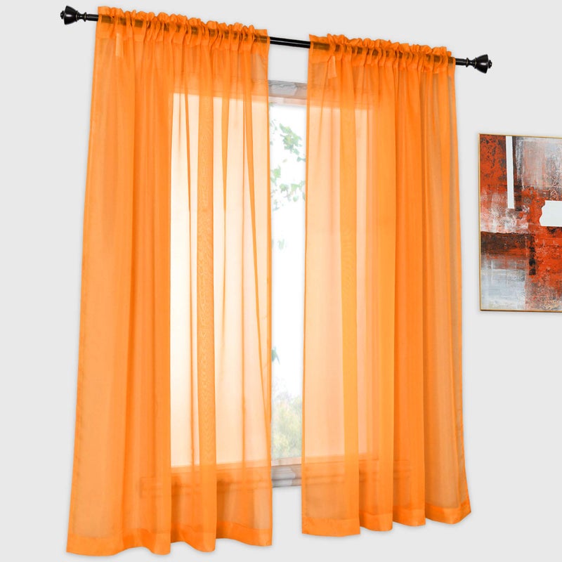 DONREN 2 Panels Solid Color Orange Sheer Curtains Elegant Rod Pocket Window Voile Panels Drapes for Bedroom Living Room 52X45 Inches