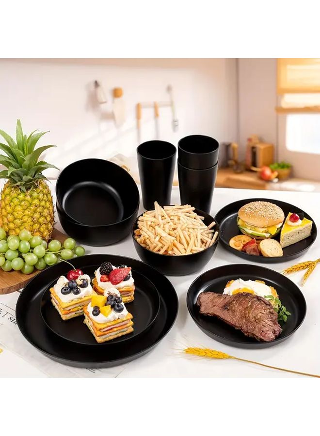 Black Plastic Straw Cutlery Set Plates Bowls Cups Utensils Microwave Dishwasher Safe - Image 3