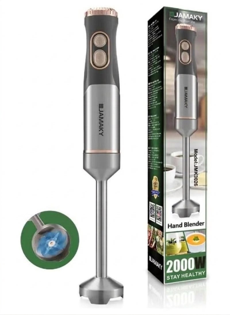 Jamaki 2000W Hand Blender Multi Speed – Sharp Stainless Steel Blades – Powerful & Low Noise for Juices Soups & Sauces