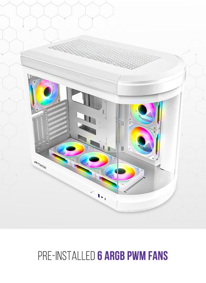 Tortox Tortox Vidrio Curved Tempered Glass ATX/M-ATX/Mini-ITX Gaming PC Case, 6 ARGB PWM Fans Pre-Installed, Type-C USB Port, 360mm Radiator Support, Excellent Airflow  - Image 2