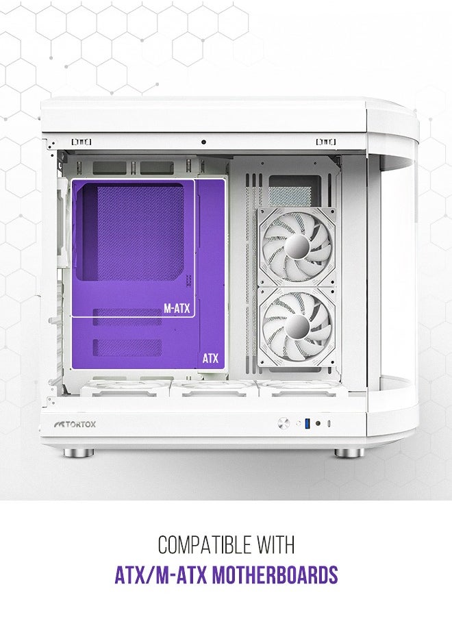 Tortox Tortox Vidrio Curved Tempered Glass ATX/M-ATX/Mini-ITX Gaming PC Case, 6 ARGB PWM Fans Pre-Installed, Type-C USB Port, 360mm Radiator Support, Excellent Airflow  - Image 4