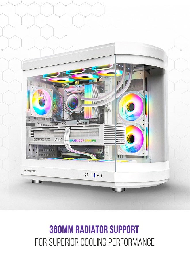 Tortox Tortox Vidrio Curved Tempered Glass ATX/M-ATX/Mini-ITX Gaming PC Case, 6 ARGB PWM Fans Pre-Installed, Type-C USB Port, 360mm Radiator Support, Excellent Airflow  - Image 5