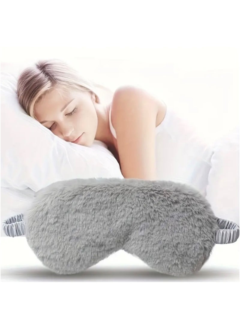CleanWave - The Pure Effect CleanWave Plush Sleeping Eye Mask, Ultra-Soft and Fuffy Plush Blindfold Comfortable Faux Fur Eye Shade with Elastic Strap for Women and Kids, Travel Nap Sleeping Soft & Skin-friendly,(GRAY)  - Image 1