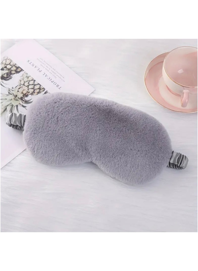 CleanWave - The Pure Effect CleanWave Plush Sleeping Eye Mask, Ultra-Soft and Fuffy Plush Blindfold Comfortable Faux Fur Eye Shade with Elastic Strap for Women and Kids, Travel Nap Sleeping Soft & Skin-friendly,(GRAY)  - Image 2