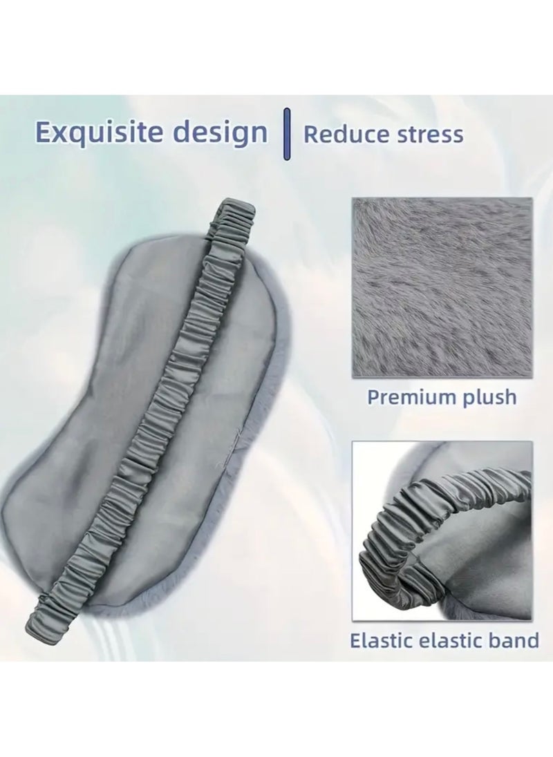 CleanWave - The Pure Effect CleanWave Plush Sleeping Eye Mask, Ultra-Soft and Fuffy Plush Blindfold Comfortable Faux Fur Eye Shade with Elastic Strap for Women and Kids, Travel Nap Sleeping Soft & Skin-friendly,(GRAY)  - Image 3