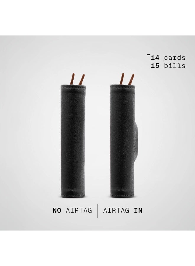 The Frenchie Co. AirTag Speed Wallet | Ultra Slim Front Pocket Wallet with AirTag Holder for Men & Women | RFID Blocking Quick-Access Card Holder with Pull Tab | Full-Grain Italian Leather Minimalist Design | Holds up to 14 Cards & Cash (Black-Tan) - Image 5