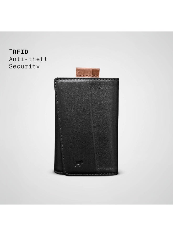 The Frenchie Co. AirTag Speed Wallet | Ultra Slim Front Pocket Wallet with AirTag Holder for Men & Women | RFID Blocking Quick-Access Card Holder with Pull Tab | Full-Grain Italian Leather Minimalist Design | Holds up to 14 Cards & Cash (Black-Tan) - Image 3