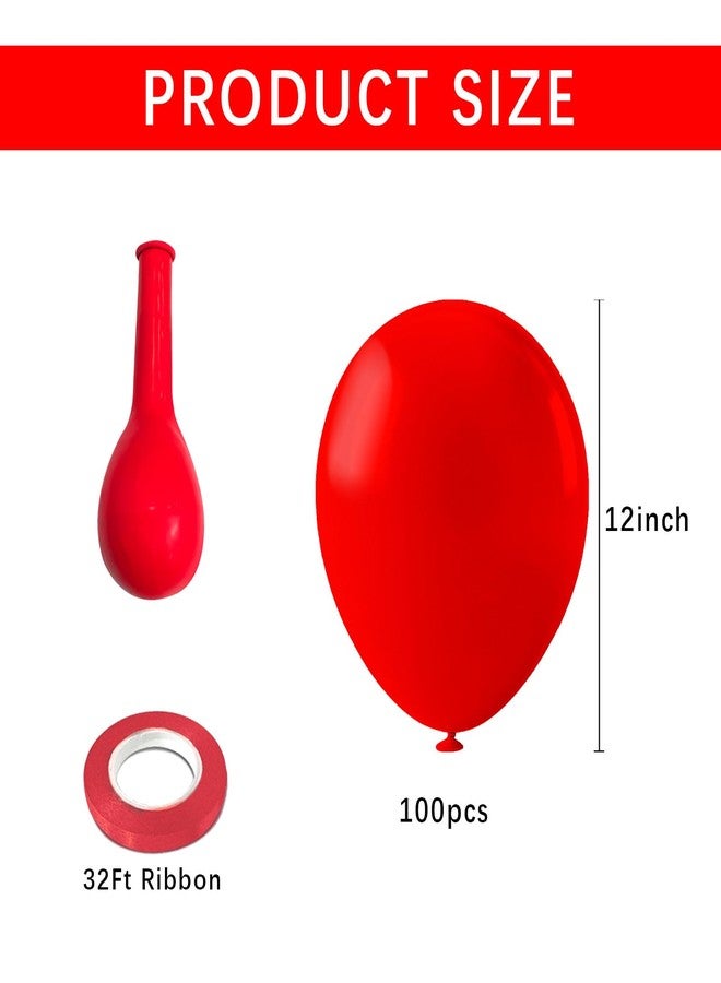 K.E.J. Red Balloons 12Inch, 100pcs Matte Latex Baloons, Party Ballons, globos rojos, Red Party Supplies, Birthday Balloon, 4th of July Balloons, Christmas Decorations, Bridal Shower Ideas, Valentines Decor - Image 2