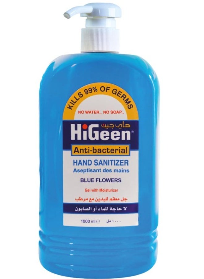 HiGeen Antibacterial Hand Sanitizer Gel – Blue Flower Scent – Kills 99.9% of Germs – With Moisturizers & Vitamin E – Quick-Dry, No Rinse – 60ml - Image 1
