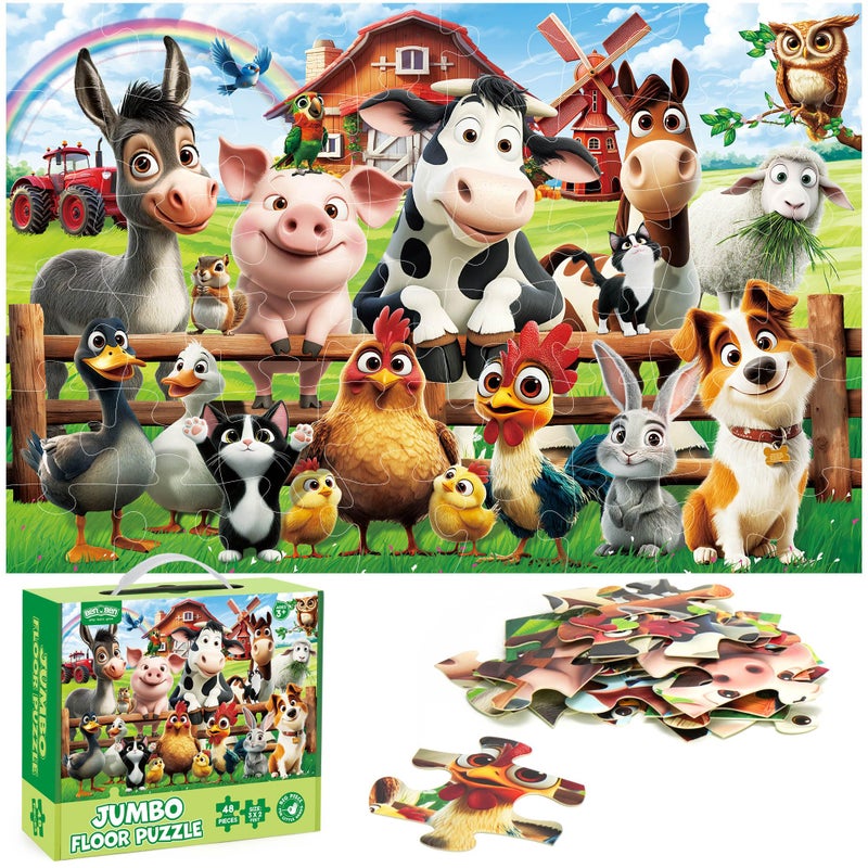 BenBen Floor Puzzles for Kids, 48 Piece 2 x 3 feet Farm Animals Puzzles for Kids Ages 4-6, Large Jigsaw Puzzles for Toddlers, Birthday Gift for Girls Boys - Image 1