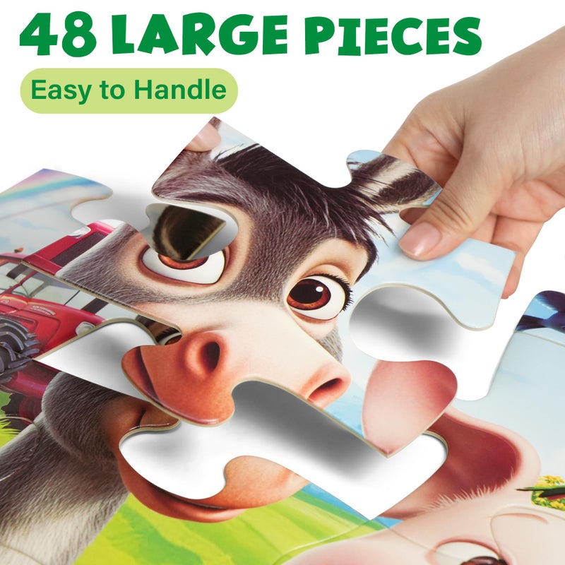 BenBen Floor Puzzles for Kids, 48 Piece 2 x 3 feet Farm Animals Puzzles for Kids Ages 4-6, Large Jigsaw Puzzles for Toddlers, Birthday Gift for Girls Boys - Image 3