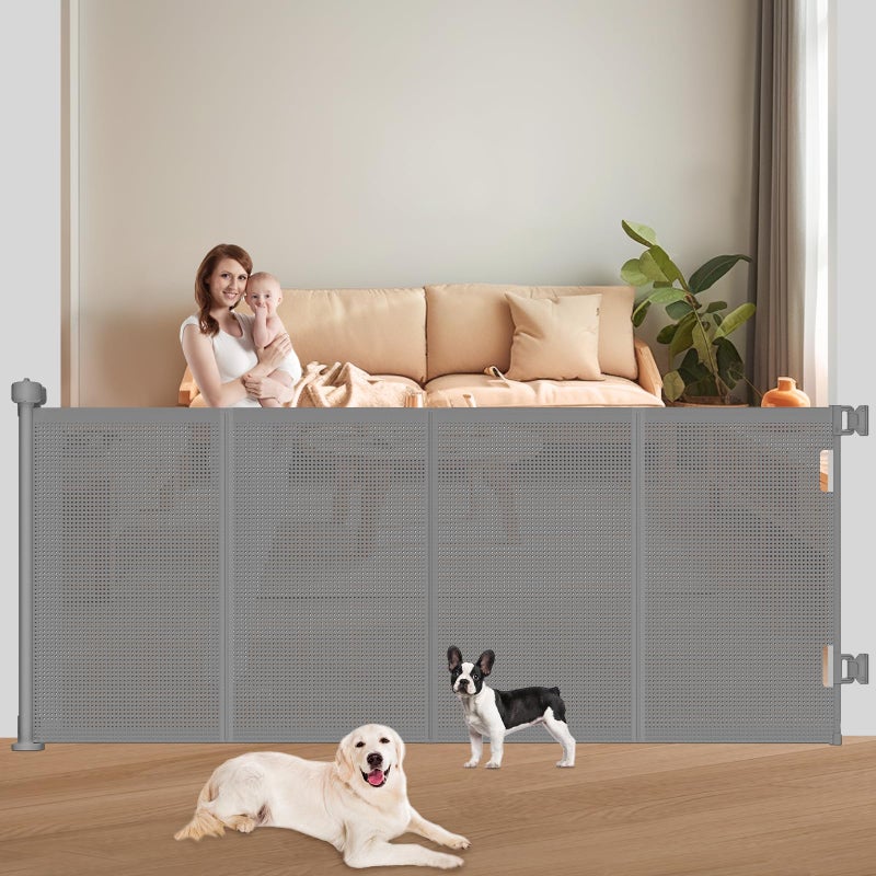 Pawtners Upgrade 71" Retractable Baby Gates with Reinforced Strips, 41" Tall Retractable Gate Indoor for Baby and Pet, Outdoor Dog Gates for Stairs, Doorways, Hallways-Grey - Image 1