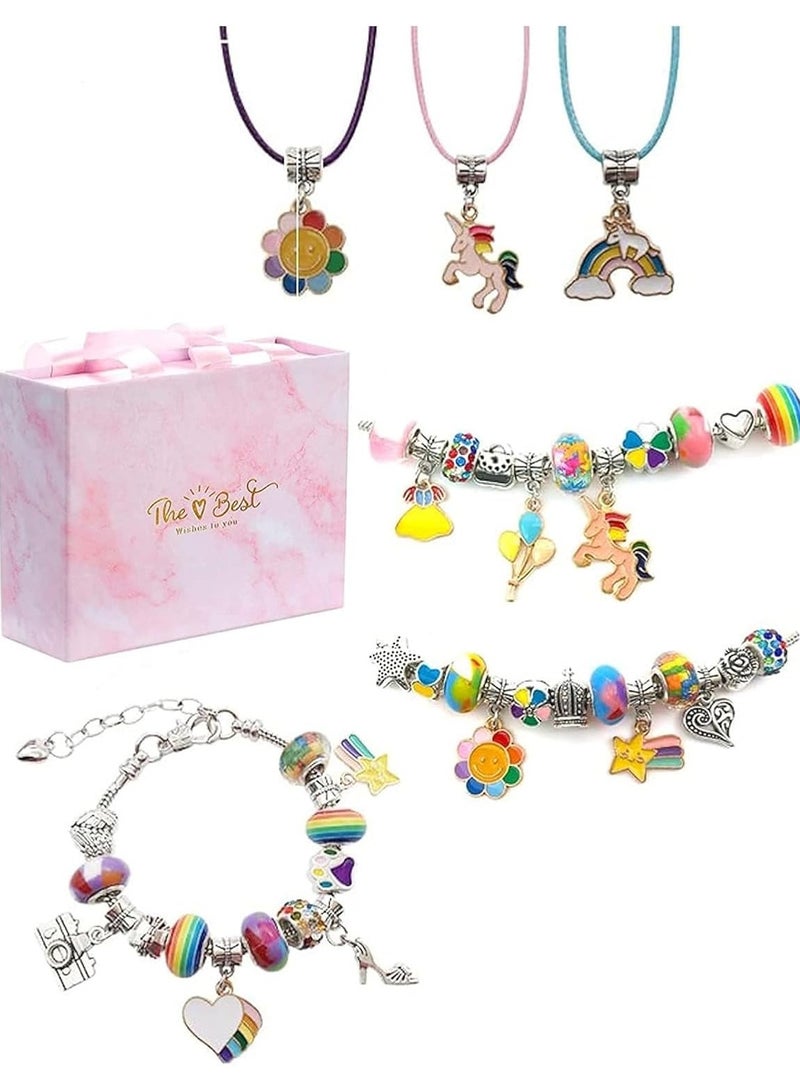 Meishida 66 Pcs Charm Bracelet Making Kit for Girls - DIY Jewelry Craft Set with Beads, Pendants, Adjustable Chains & Gift Box, Perfect Arts & Crafts Gift for Kids - Rinbow - Image 1