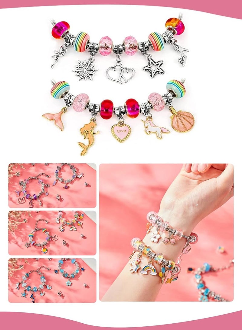Meishida 66 Pcs Charm Bracelet Making Kit for Girls - DIY Jewelry Craft Set with Beads, Pendants, Adjustable Chains & Gift Box, Perfect Arts & Crafts Gift for Kids - Rinbow - Image 3