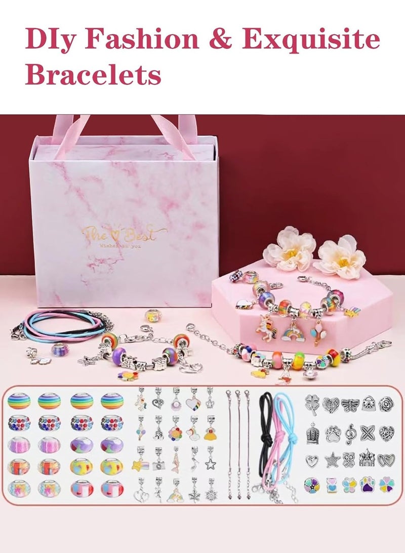 Meishida 66 Pcs Charm Bracelet Making Kit for Girls - DIY Jewelry Craft Set with Beads, Pendants, Adjustable Chains & Gift Box, Perfect Arts & Crafts Gift for Kids - Rinbow - Image 2