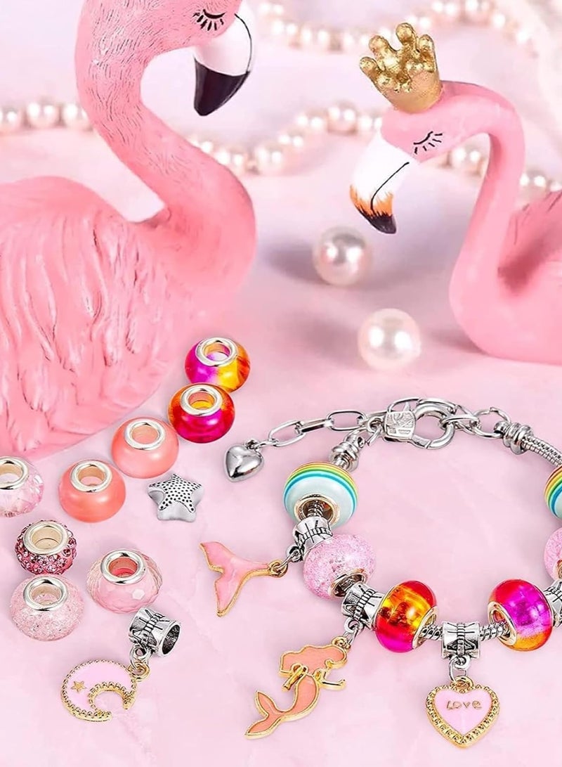 Meishida 66 Pcs Charm Bracelet Making Kit for Girls - DIY Jewelry Craft Set with Beads, Pendants, Adjustable Chains & Gift Box, Perfect Arts & Crafts Gift for Kids - Rinbow - Image 4