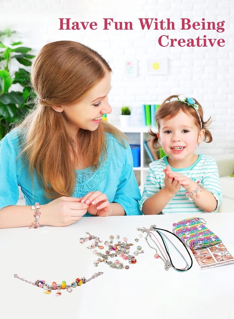 Meishida 66 Pcs Charm Bracelet Making Kit for Girls - DIY Jewelry Craft Set with Beads, Pendants, Adjustable Chains & Gift Box, Perfect Arts & Crafts Gift for Kids - Rinbow - Image 5