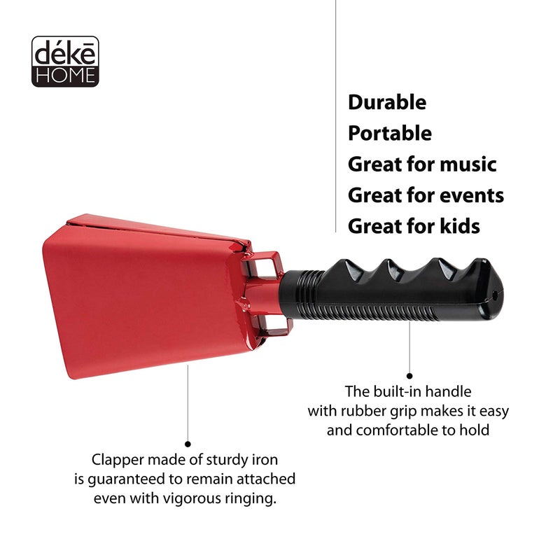 Deke Home 2 pack 7 in. steel cowbell/Noise makers with handles. Cheering Bell sporting, football games, events. Large solid school hand bells. Cowbells. Percussion Musical Instrument. Cow Bell Alarm - Image 2