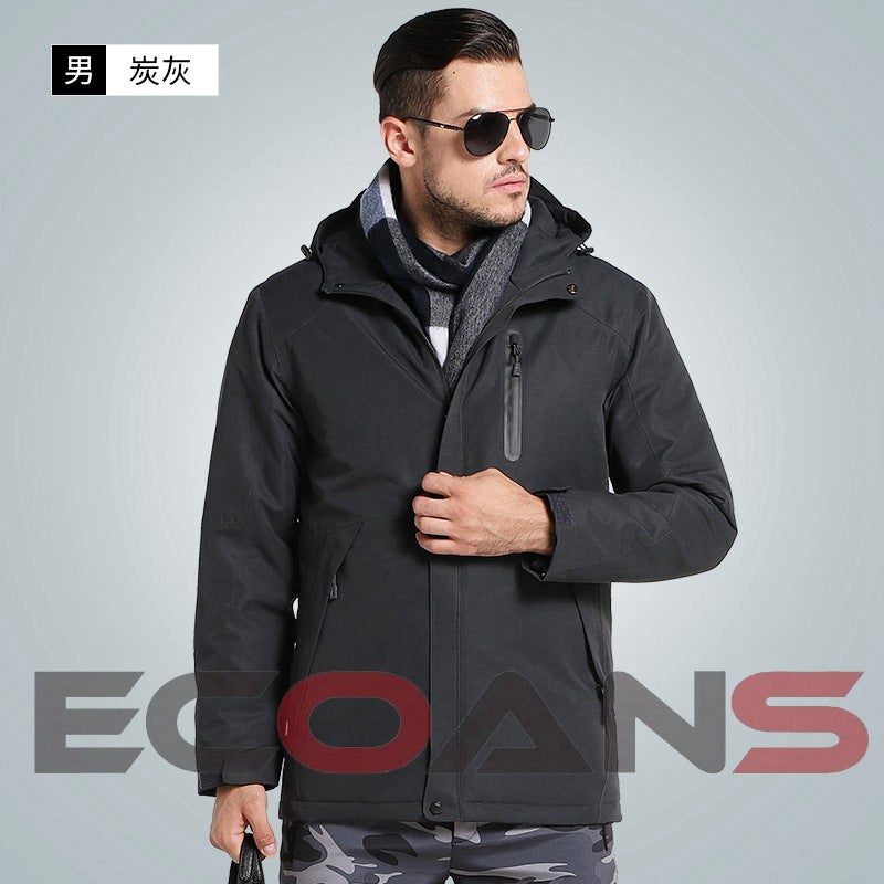 Winter Smart Heating Down Cotton Rusher Clothes for Men and Women USB Carbon Fiber Heating Travel Jacket Heating Cotton Clothes [Male] charcoal gray 