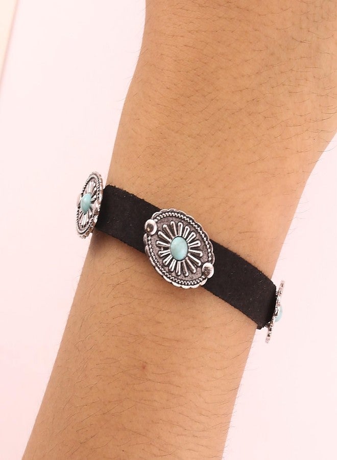 ANGLEQUEEN Western Bracelet for Women Country Concert Outfits Bohemian Vintage Red Black Turquoise Bracelets Cowgirl Cowboy Country Bracelet Boho Bracelets Accessories (Black-Green) - Image 2