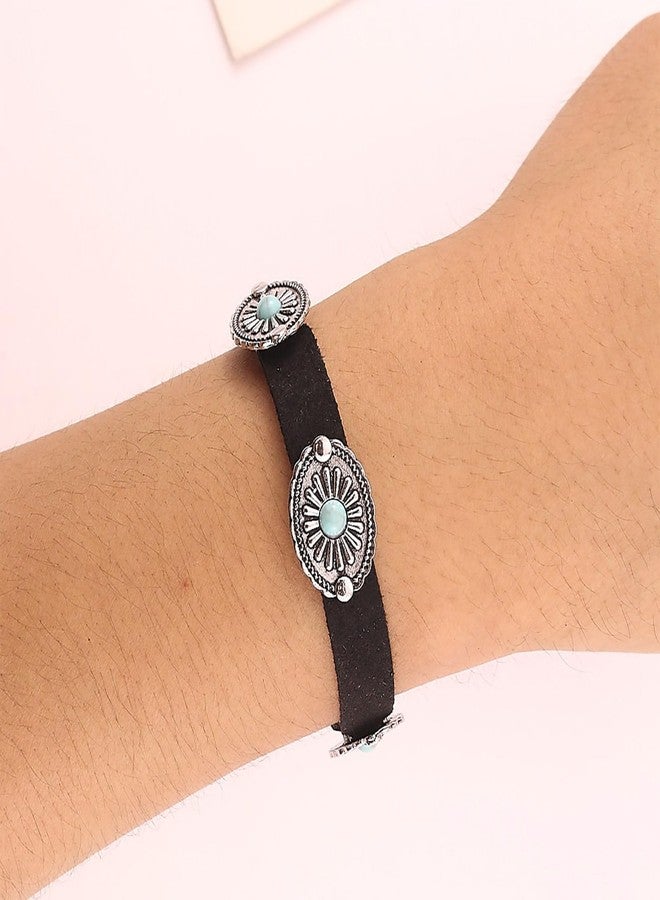 ANGLEQUEEN Western Bracelet for Women Country Concert Outfits Bohemian Vintage Red Black Turquoise Bracelets Cowgirl Cowboy Country Bracelet Boho Bracelets Accessories (Black-Green) - Image 3