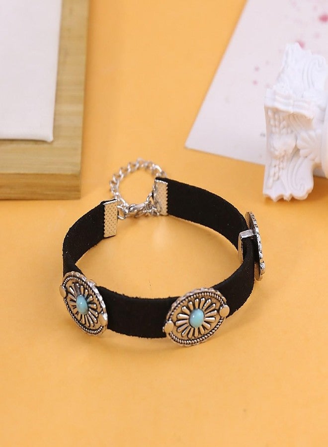 ANGLEQUEEN Western Bracelet for Women Country Concert Outfits Bohemian Vintage Red Black Turquoise Bracelets Cowgirl Cowboy Country Bracelet Boho Bracelets Accessories (Black-Green) - Image 5