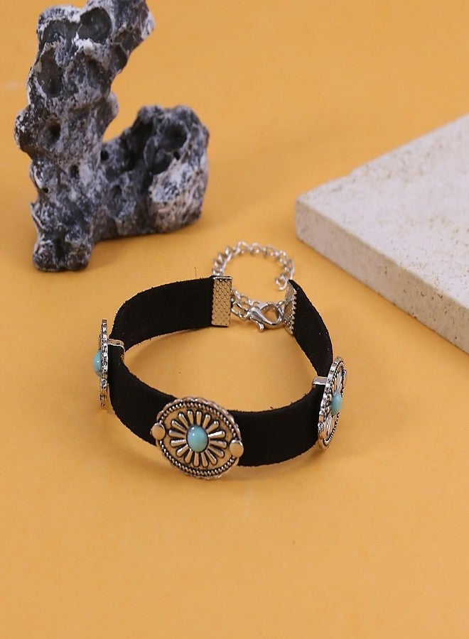 ANGLEQUEEN Western Bracelet for Women Country Concert Outfits Bohemian Vintage Red Black Turquoise Bracelets Cowgirl Cowboy Country Bracelet Boho Bracelets Accessories (Black-Green) - Image 4