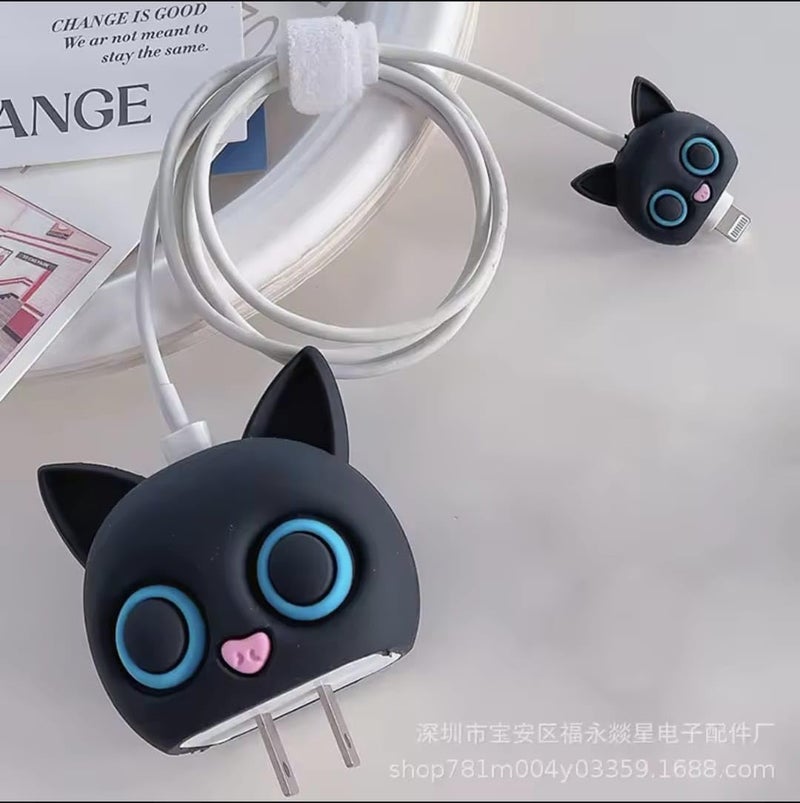 INEFABLE حامي كابل مع غلاف كرتوني ثلاثي الأبعاد لطيف لشاحن آيفون 18 واط و 20 واط آيفون 14 13 12 11 برو ماكس مجموعة أكمام حماية كابل الشحن الكامل - 1 - Image 2