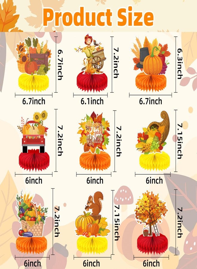 PhyLence 9 Pcs Thanksgiving Honeycomb Centerpieces - Fall Pumpkin, Cornucopia, Truck and Harvest Table Decorations for Autumn Parties, Family Dinners, and Classroom Celebrations - Image 2