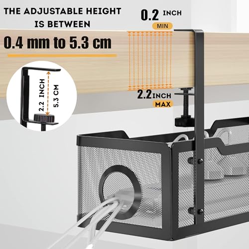 Joomouney Under Desk Cable Organizer Rack, Metal Under Table Cable Tray, Wire Management Holder for Power Extention, Power Cord, Network Cable Screw-Fixed Adjustable(Black) - Image 4