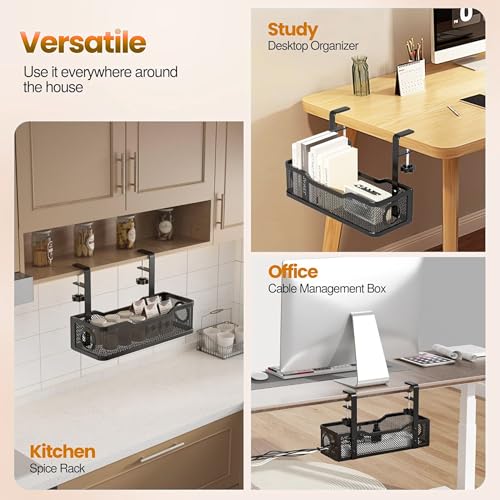 Joomouney Under Desk Cable Organizer Rack, Metal Under Table Cable Tray, Wire Management Holder for Power Extention, Power Cord, Network Cable Screw-Fixed Adjustable(Black) - Image 3