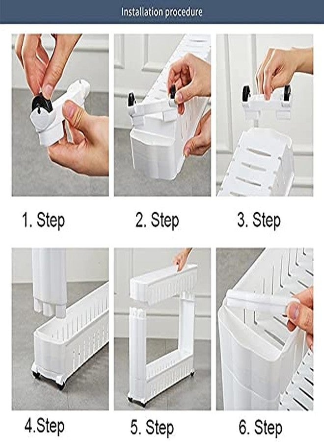 KIDINGTON Plastic 2 Tier Space Saving Storage Organizer Slim Rack Shelf with Wheels || Slim Slide Out Kitchen Trolley Rack Holder Storage Organizer for Kitchen, Bathroom (Multi Colour) - Image 5