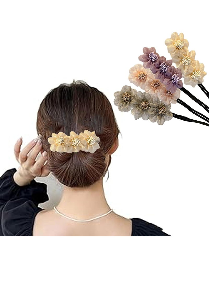 أوزيغالور 4 قطع صانعات كعكة شعر على شكل زهرة باللون الوردي والرمادي والأرجواني والأصفر، إكسسوارات تسريحة شعر للبنات - Image 1