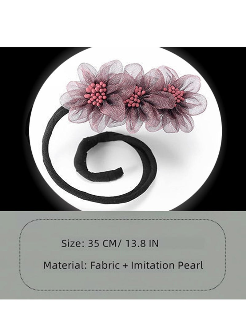 أوزيغالور 4 قطع صانعات كعكة شعر على شكل زهرة باللون الوردي والرمادي والأرجواني والأصفر، إكسسوارات تسريحة شعر للبنات - Image 4