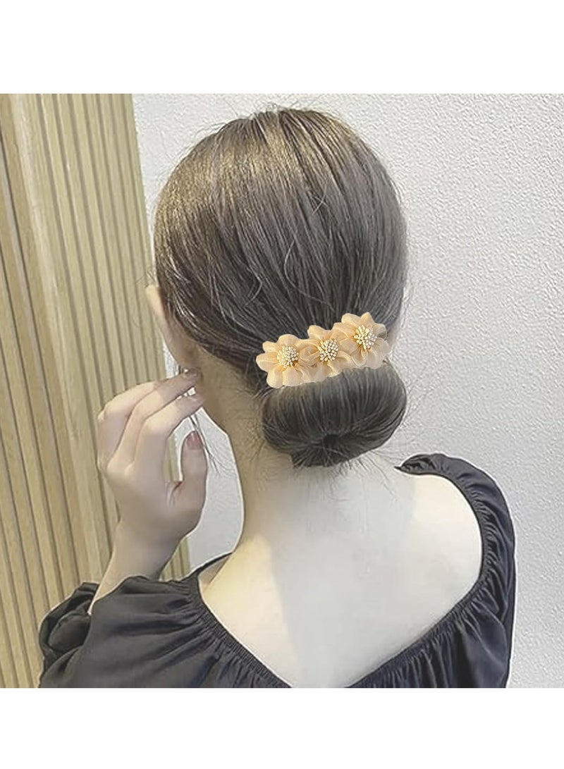 أوزيغالور 4 قطع صانعات كعكة شعر على شكل زهرة باللون الوردي والرمادي والأرجواني والأصفر، إكسسوارات تسريحة شعر للبنات - Image 5