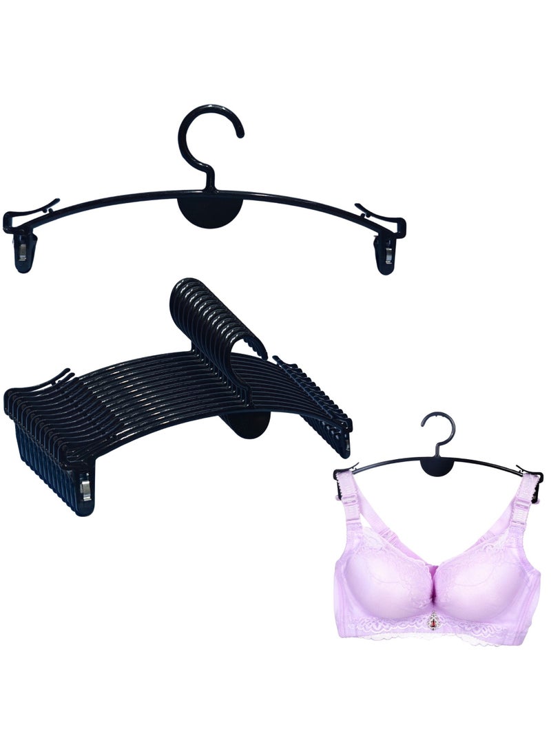 ORTUK 12pcs Thickened Bra Panty Hanger with Clips, Space Saving Underwear Hangers, Non Slip Strong Plastic Clips Hanger, Wholesale Bra Shelves Hangers for Swimear, Lingerie, Kids, Adults Garments Black 27cm - Image 1