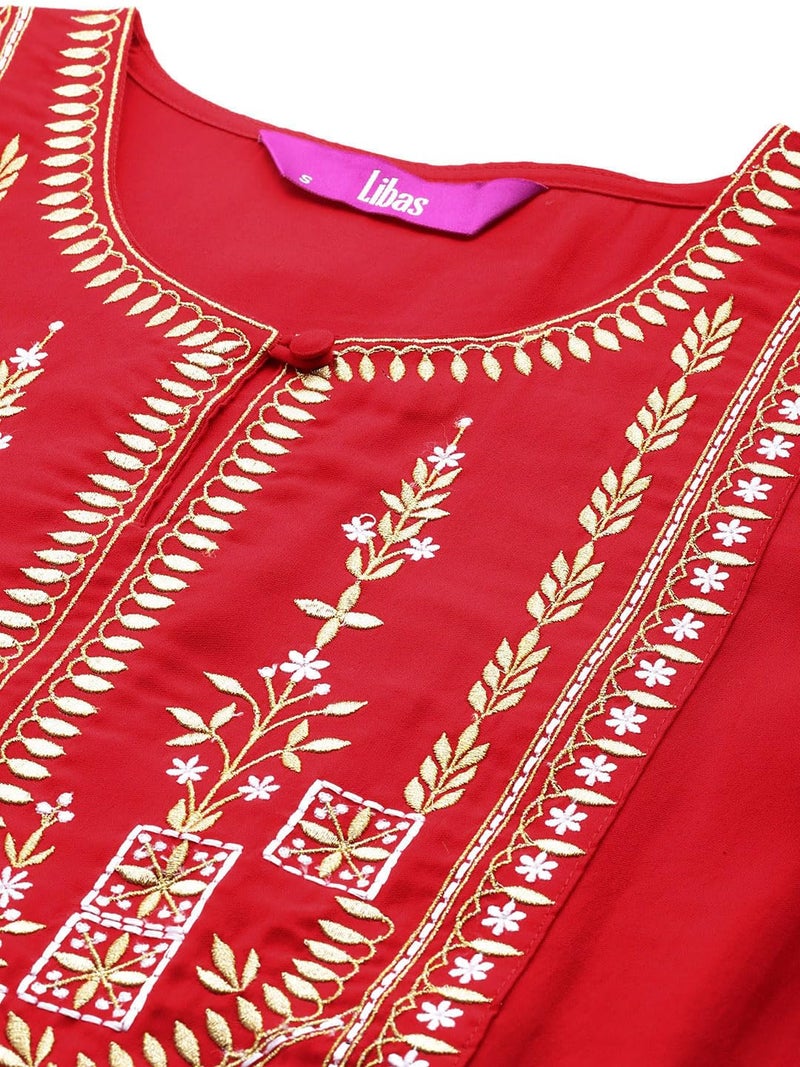 Libas Womens Yoke Design Silk Blend Straight Kurta With Trousers and Dupatta - Image 4