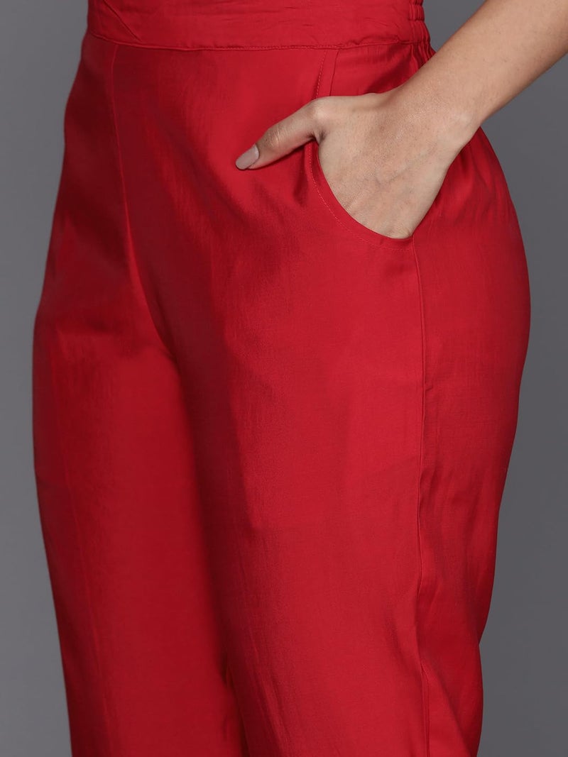 Libas Womens Yoke Design Silk Blend Straight Kurta With Trousers and Dupatta - Image 5