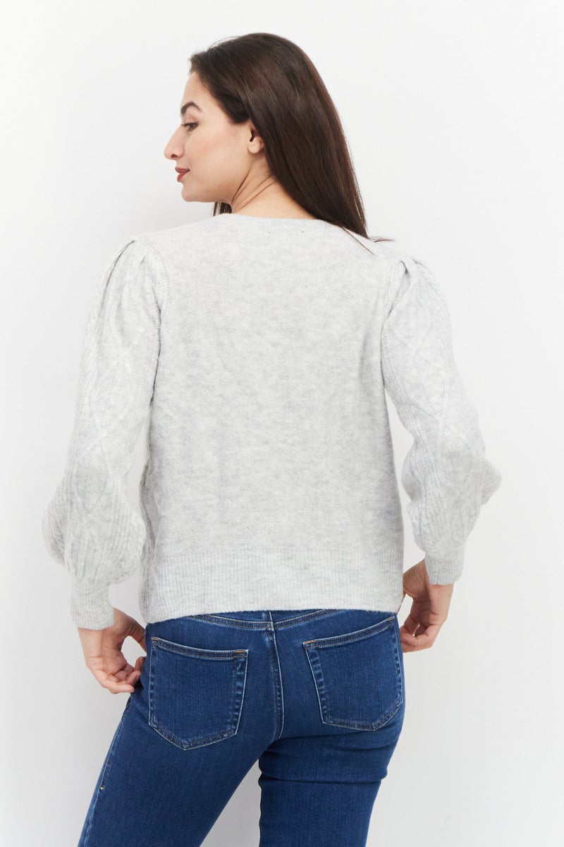 1 State Women Cable Knit Pullover Sweater, Light Grey Heather - Image 2