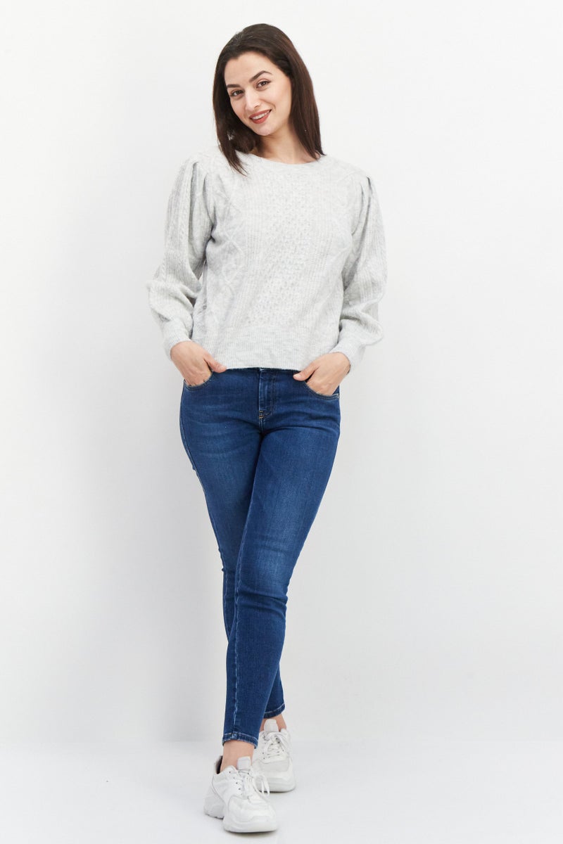 1 State Women Cable Knit Pullover Sweater, Light Grey Heather - Image 4