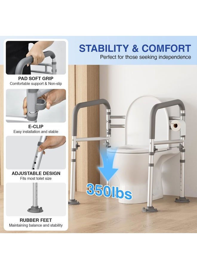Loyoda Foldable Toilet Safety Rails for Seniors - Adjustable Toilet Safety Frame & Toilet Handles for Elderly & Disabled, Fits Most Toilets, 350lb Capacity, Gray - Image 3