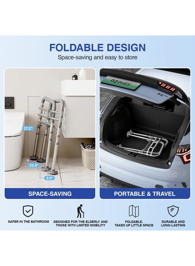 Loyoda Foldable Toilet Safety Rails for Seniors - Adjustable Toilet Safety Frame & Toilet Handles for Elderly & Disabled, Fits Most Toilets, 350lb Capacity, Gray - Image 4