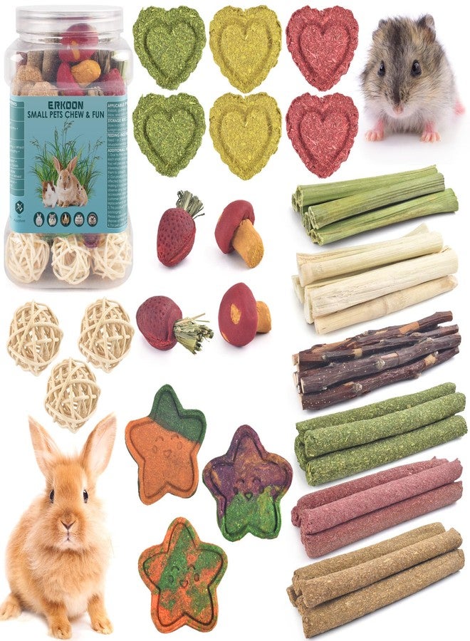 ERKOON 53 Bunny Chew Toys for Rabbits Teeth, Natural Rabbit Toys Apple Wood Sticks, Carrot, Timothy Grass for Small Pets, Hamster, Chinchilla, Guinea Pig Dental Care and Treat Teething(53) - Image 1
