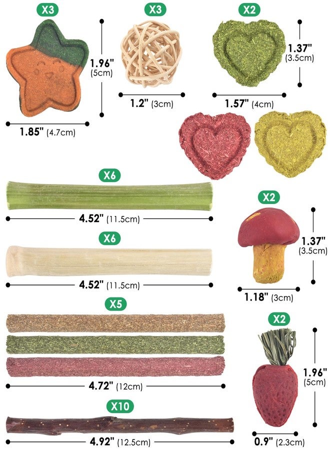ERKOON 53 Bunny Chew Toys for Rabbits Teeth, Natural Rabbit Toys Apple Wood Sticks, Carrot, Timothy Grass for Small Pets, Hamster, Chinchilla, Guinea Pig Dental Care and Treat Teething(53) - Image 5