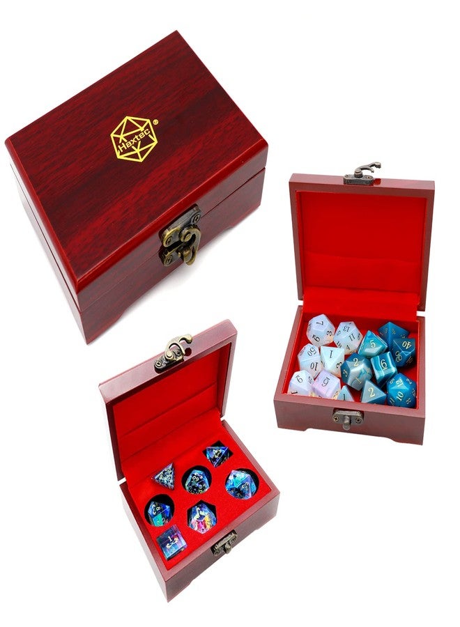 Haxtec Mystery Gemstone DND Dice Set with Wood Dice Case DND Gifts for Players Dual-Purpose Wooden Dice Box with Stone D&D Dice Set TTRPG Accessories - Image 1