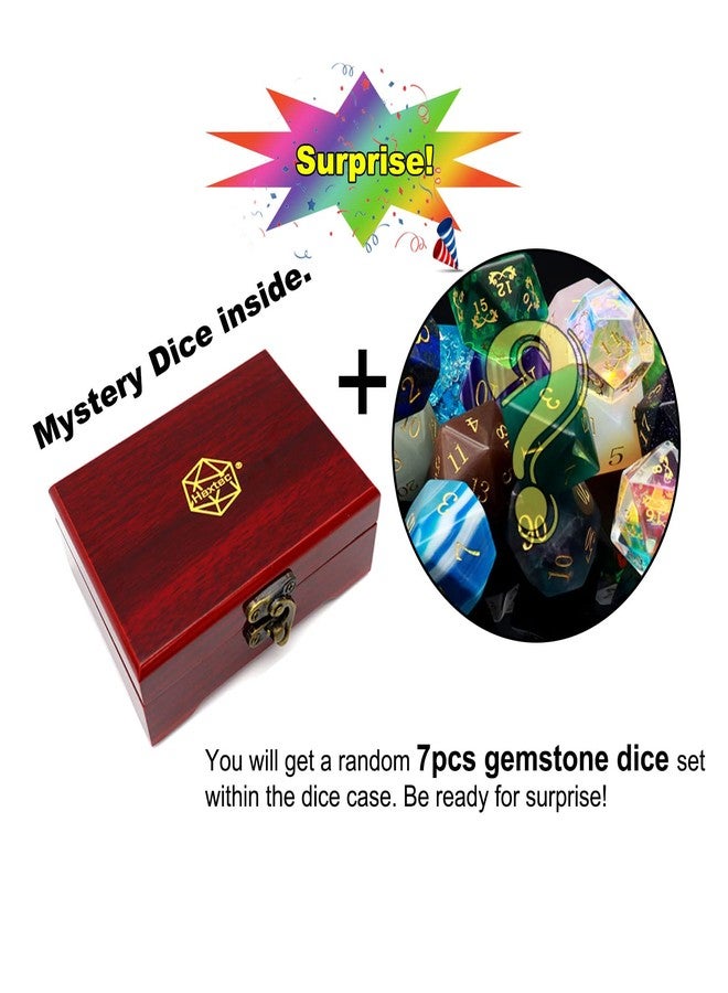 Haxtec Mystery Gemstone DND Dice Set with Wood Dice Case DND Gifts for Players Dual-Purpose Wooden Dice Box with Stone D&D Dice Set TTRPG Accessories - Image 2