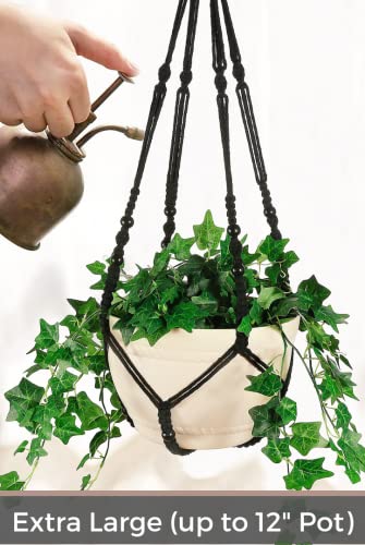 Shineloha 43 Inches Macrame Planter Hanger Large for 12 inch Pot Swag Hook Extra Long Big Large Hanging Planter for Indoor Plants No Tassel Cotton Rope NO PotPlant Included BlackXL - Image 3