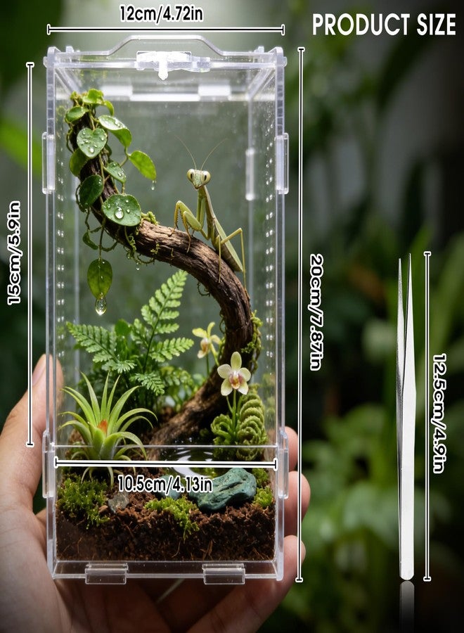 GTSEEMUU Jumping Spider Enclosure, Insect Terrarium, Bug Cage, Acrylic Terrarium for Tarantula, Snail, Praying Mantis, Frog, and Small Reptiles (4.7" x 4.3" x 7.8") - Image 5