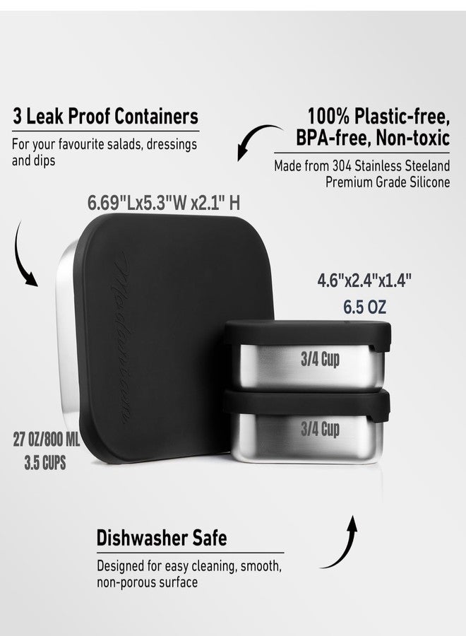 Modaniam Leak proof Stainless Steel Lunch Box| Stainless Steel bento box | Metal Lunch Containers| Sandwich ,Snacks container| Meal prep| Metal lunch box| Korean Lunch Box| Black|SMall 27 Oz+ 2*6.5Oz - Image 4